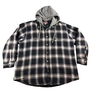 Craftsman Jacket Men XXL Black Plaid‎ Flannel Hooded Quilted Lined Cotton